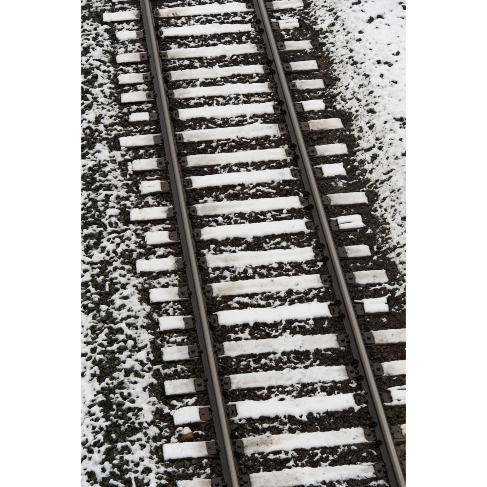 Train Tracks Lightly Covered With Snow; Alberta Canada Poster Print Image 1