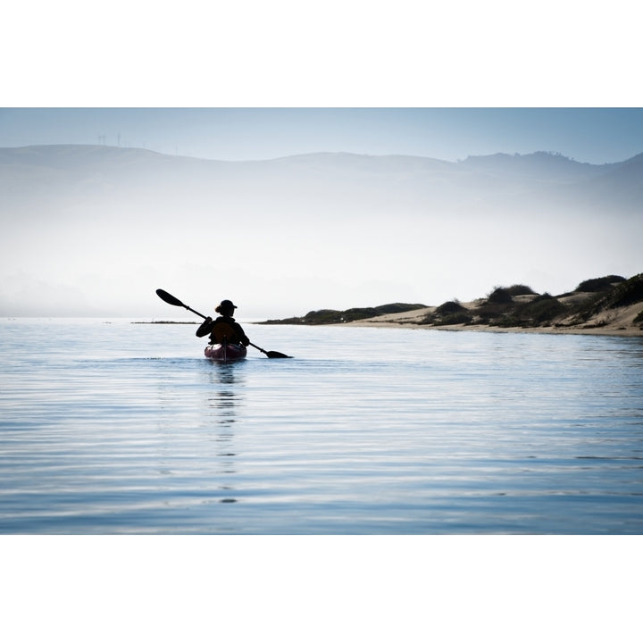 California Morro Bay State Park Woman Kayaking In Ocean Silhouette. Poster Print Image 2