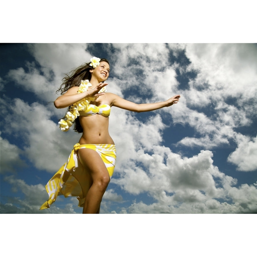 Hawaii Kauai Kealia Beautiful Hawaiian Girl Dancing Hula On Ocean Shoreline. by Kicka Witte / Design Pics Image 1