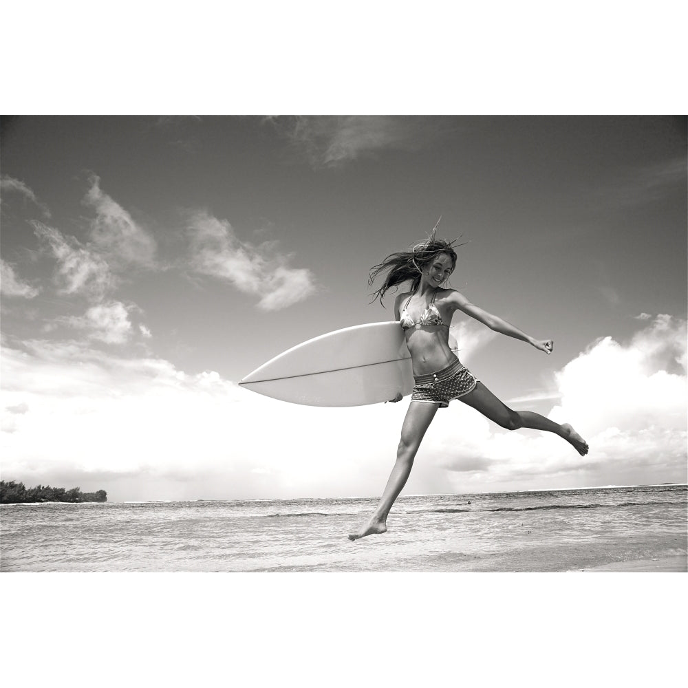 Hawaii Kauai Tunnels Beach Surfer Girl Enjoying A Day Out Black And White. by Kicka Witte / Design Pics Image 1