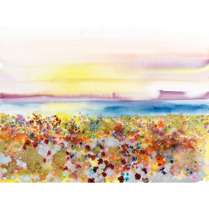 Field Of Joy Abstract Landscape Of Bejeweled Field Of Flowers . Poster Print Image 1