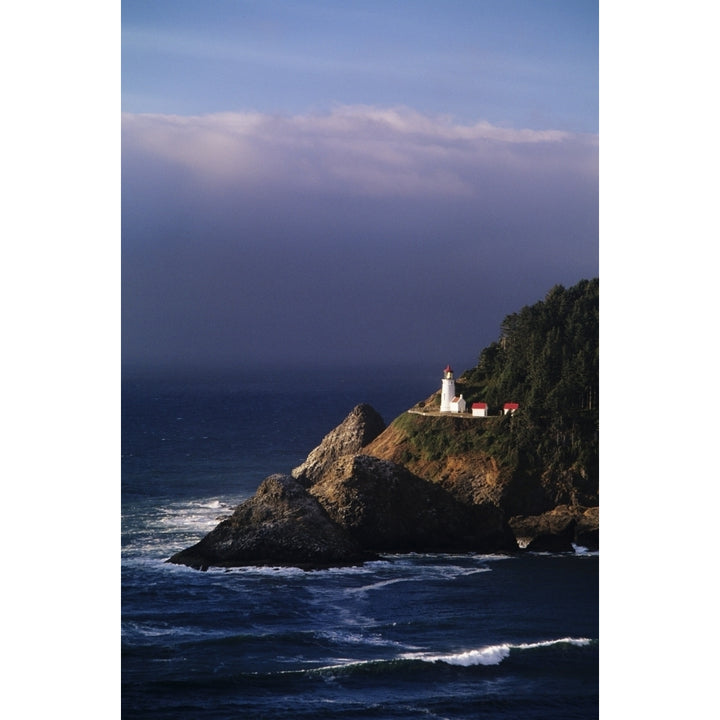 Oregon Devils Elbow State Park Heceta Head Lighthouse Overlooking Ocean And Waves. Poster Print Image 1