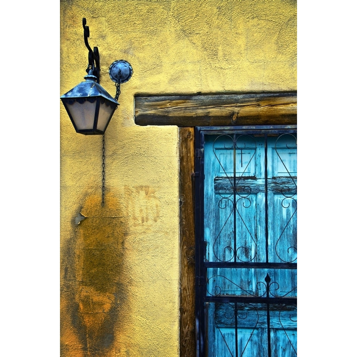 Walls And Details I Mexico Details Of Old Blue Door And Yellow Wall. Poster Print Image 1