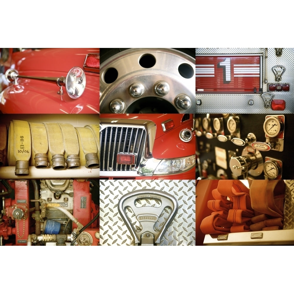 Hawaii Collage Of A Red Firetruck And All Its Components. Poster Print Image 1