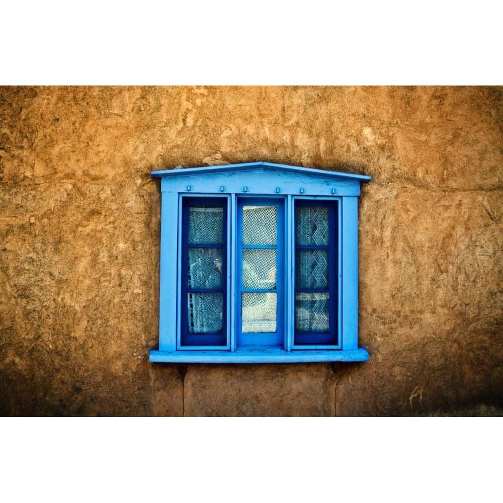 Northern Mexican Windows Mexico Blue Deep-Seated Window On Adobe Wall. Poster Print Image 2