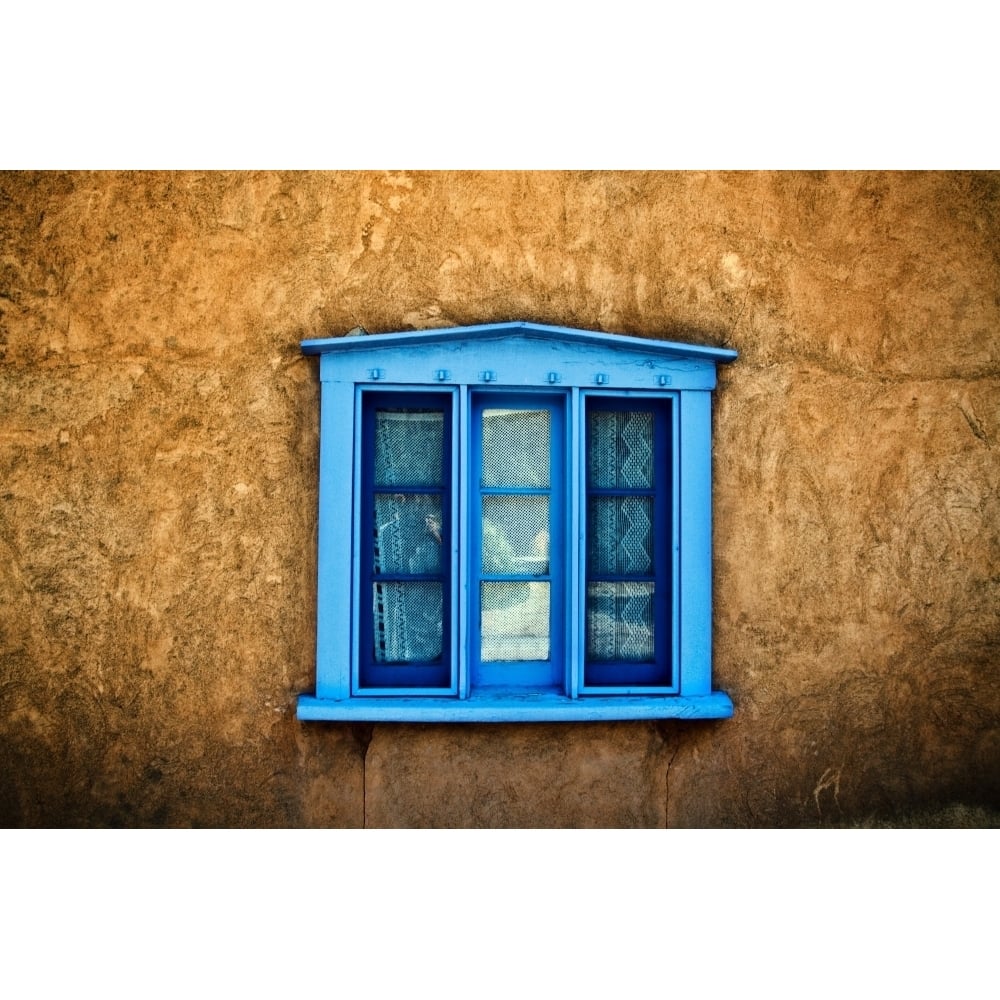 Northern Mexican Windows Mexico Blue Deep-Seated Window On Adobe Wall. Poster Print Image 1