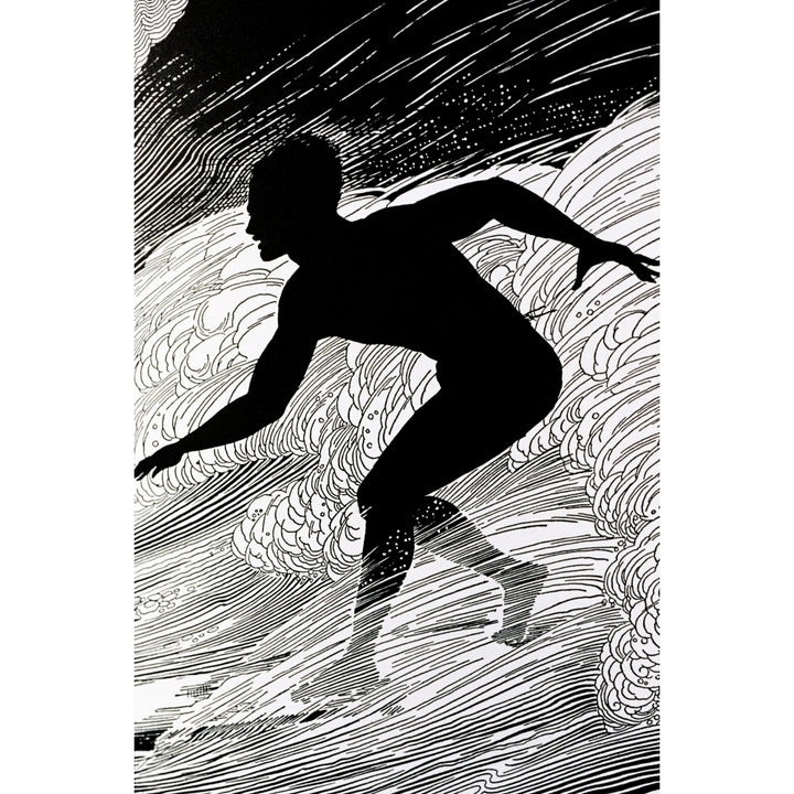 C.1930 Don Blanding Art Surfer Figure Of A Man Surfing A Wave . Poster Print Image 1