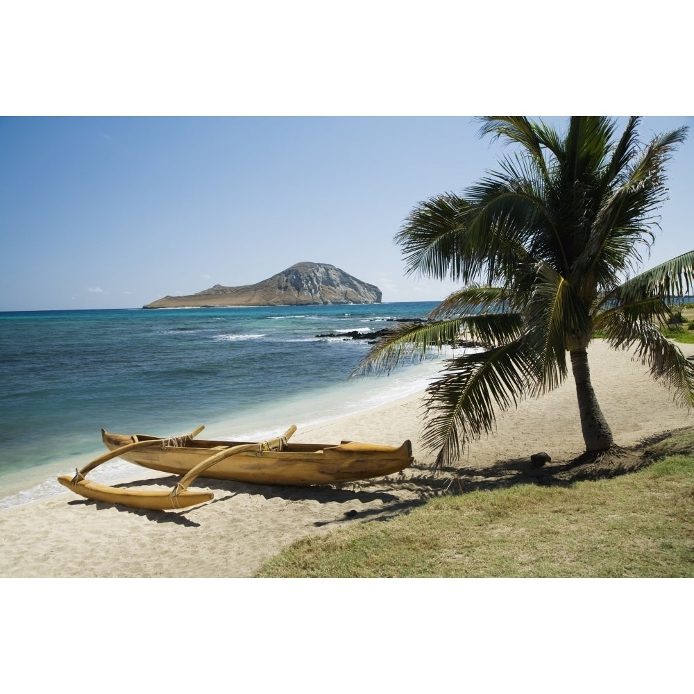 USA Hawaii Oahu East Shore Rabbit Island and Koa Canoe; Waikiki Poster Print Image 1