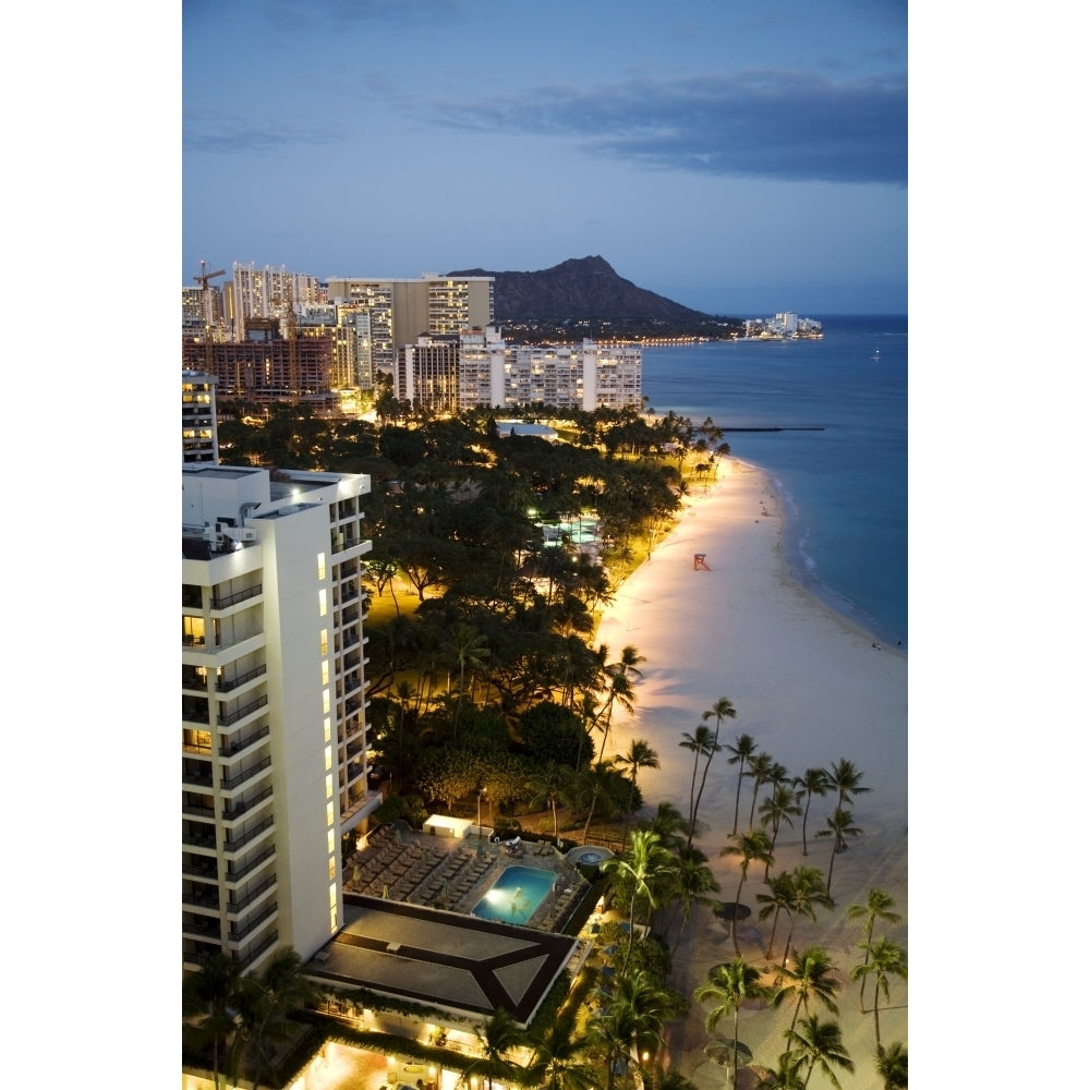 USA Hawaii Oahu Waikiki Beach And Diamond Head In The Evening; Waikiki Poster Print Image 1