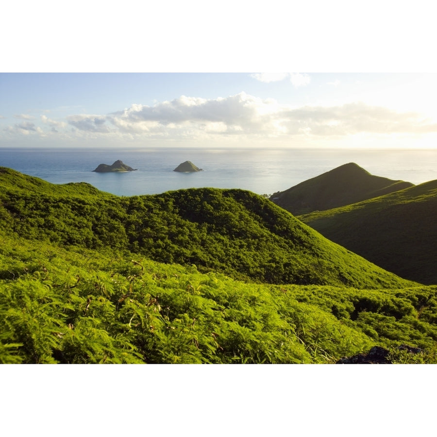 USA Hawaii View of mountains and Mokulua Islands; Lanikai Poster Print Image 1