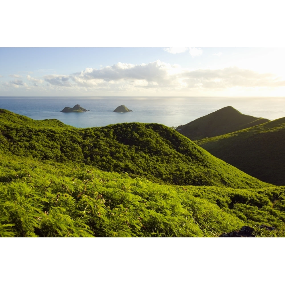 USA Hawaii View of mountains and Mokulua Islands; Lanikai Poster Print Image 2