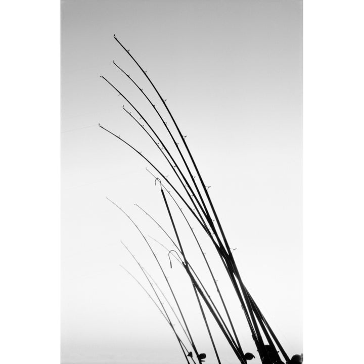 Abstract Fishing Poles And Gaffs Silhouetted Against Twilight Skies . Poster Print Image 1