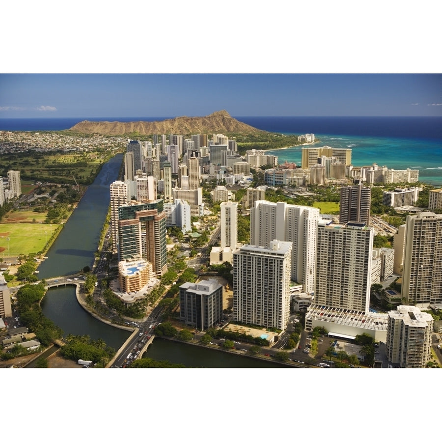 USA Hawaii Oahu Aerial view of Waikiki; Honolulu Poster Print Image 1