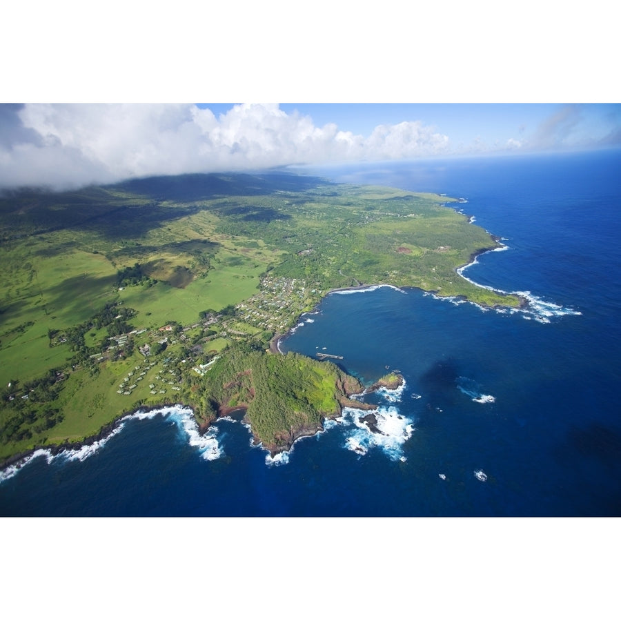 USA Hawaii Maui Aerial view of town; Hana Poster Print Image 1