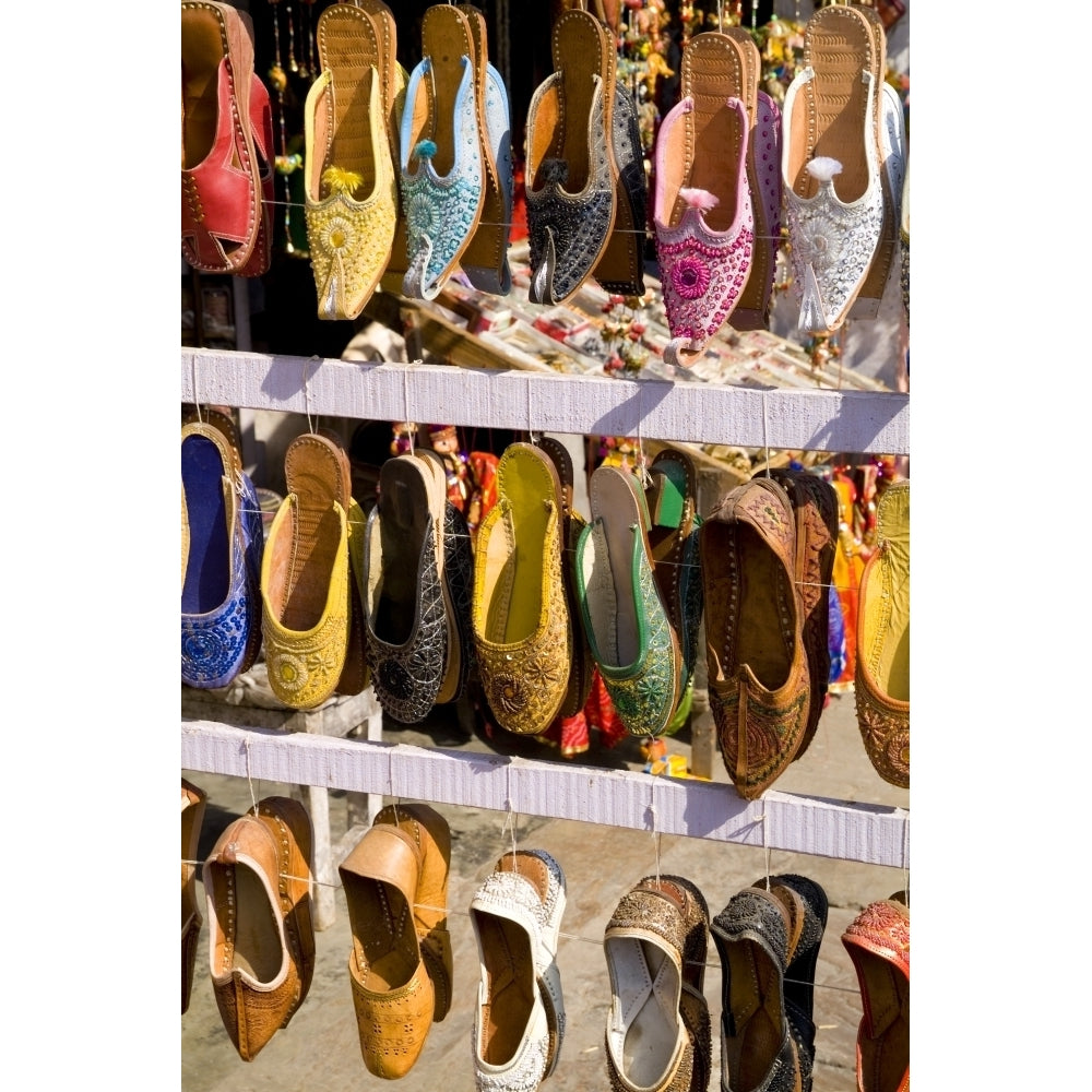 India Rajasthan Jaipur Shoes For Sale For Shopping In Downtown Center Of The Pink City. Poster Print Image 2