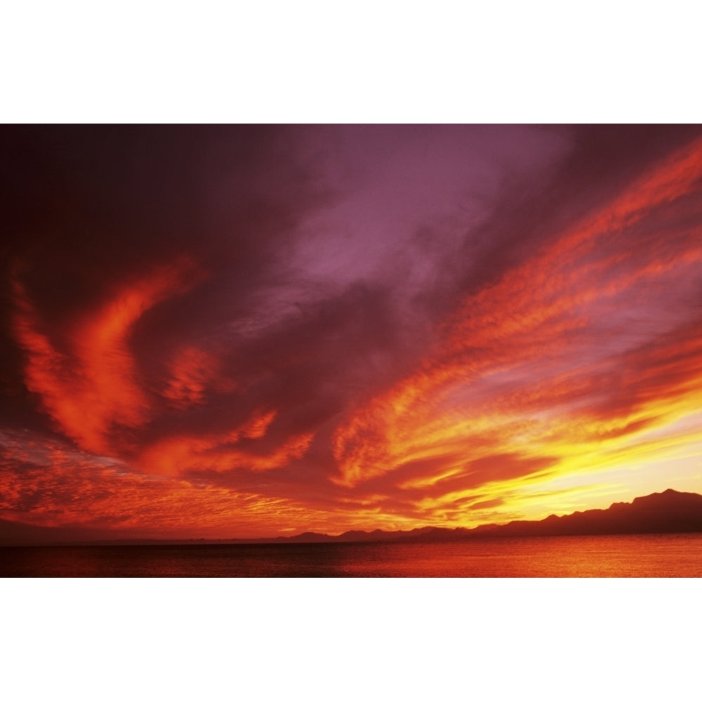 Sunset Over Seascape Brightly Colored Clouds Illuminated Over Ocean. Poster Print Image 2