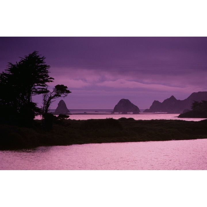 California Sonoma Coast At Dusk Jenner Russian River Entering Ocean. Poster Print Image 1