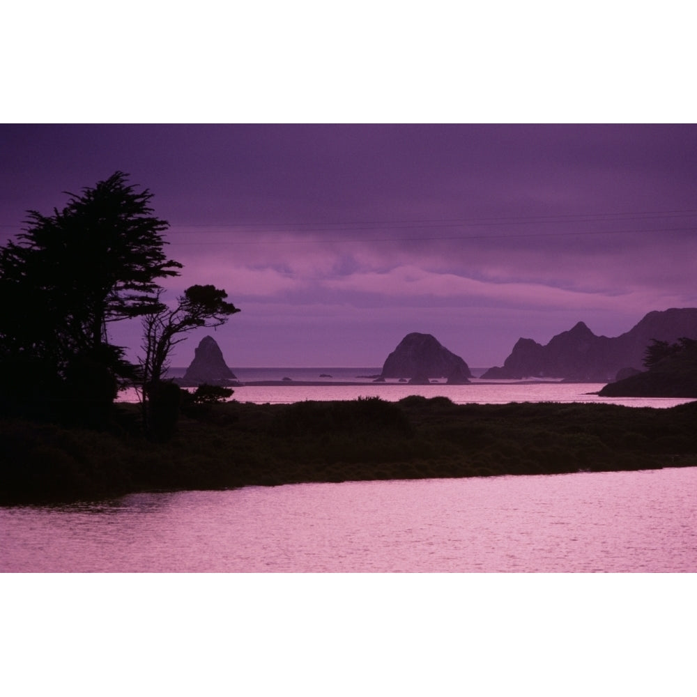 California Sonoma Coast At Dusk Jenner Russian River Entering Ocean. Poster Print Image 2