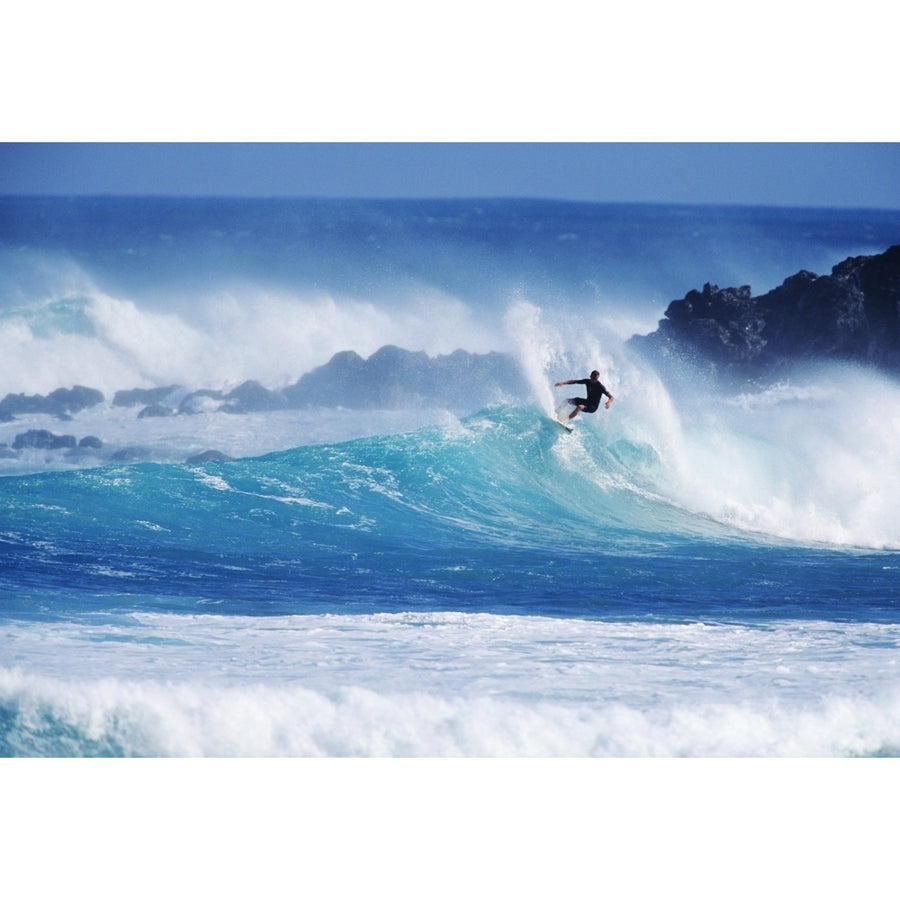 Hawaii Maui Hookipa Beach Park Pavillions Surfer Carving Top Of Wave. Poster Print Image 1