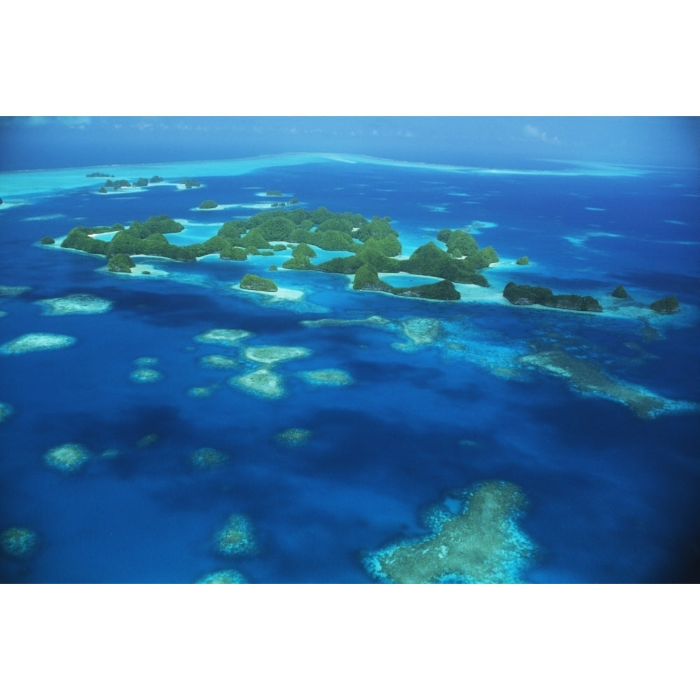 Micronesia Palau Aerial view; Rock Islands Blue Ocean Poster Print Image 1