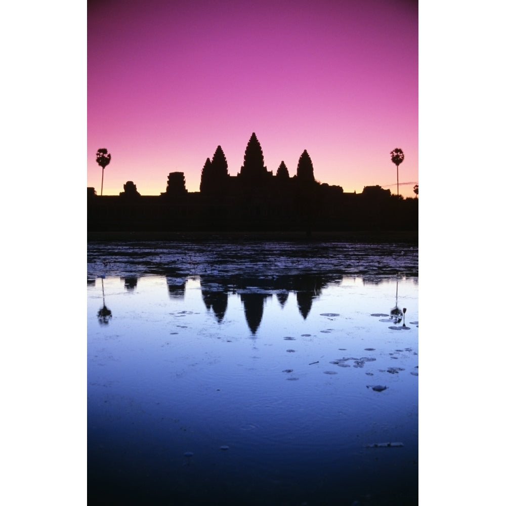 Cambodia Angkor Wat Silhouette Of Temple At Sunrise. Poster Print Image 1