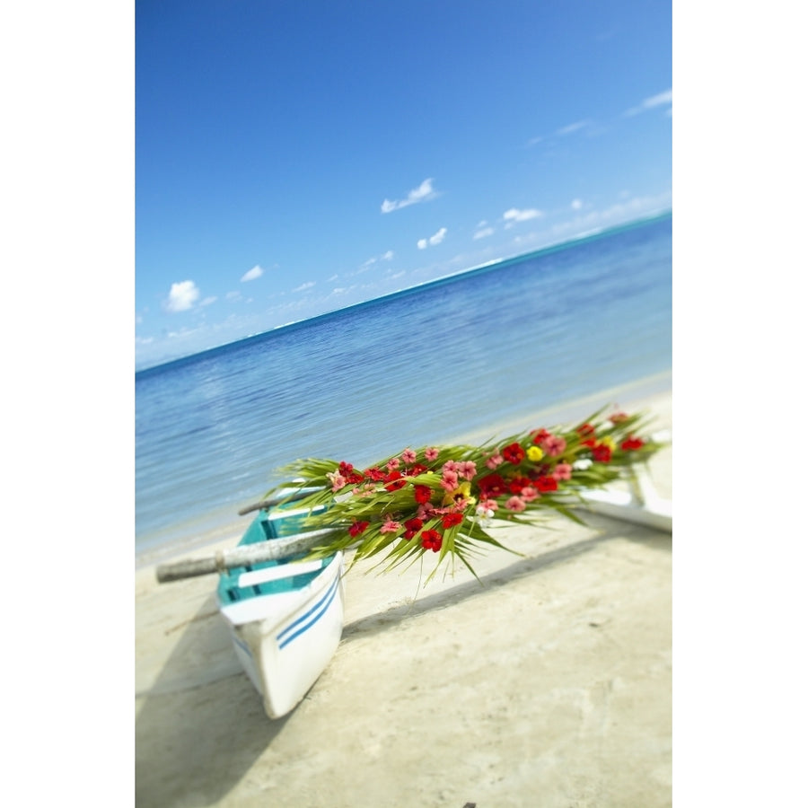 French Polynesia Huahine Outrigger Canoe On The Shore Of A Tropical Beach Image 1