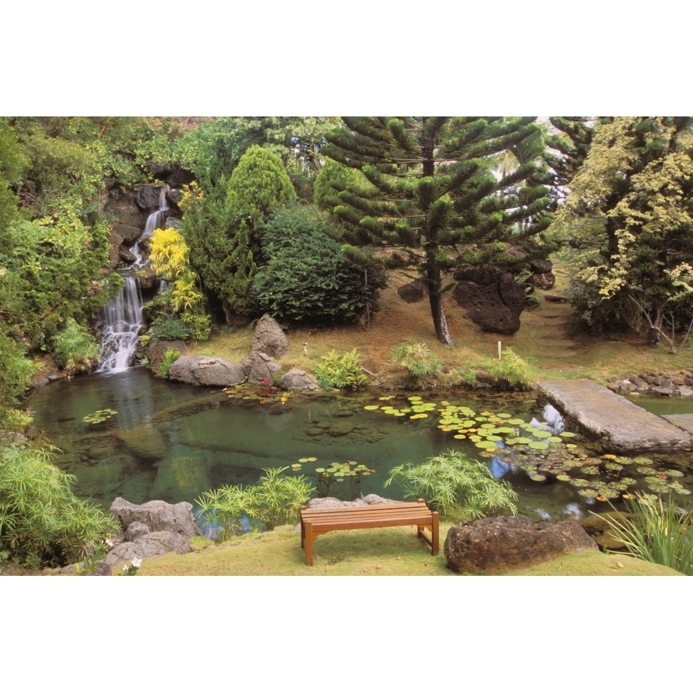 Hawaii Kauai Kilauea Na Aina Kai Botanical Garden Scenery Peaceful Waterfall And Pond. Poster Print Image 2