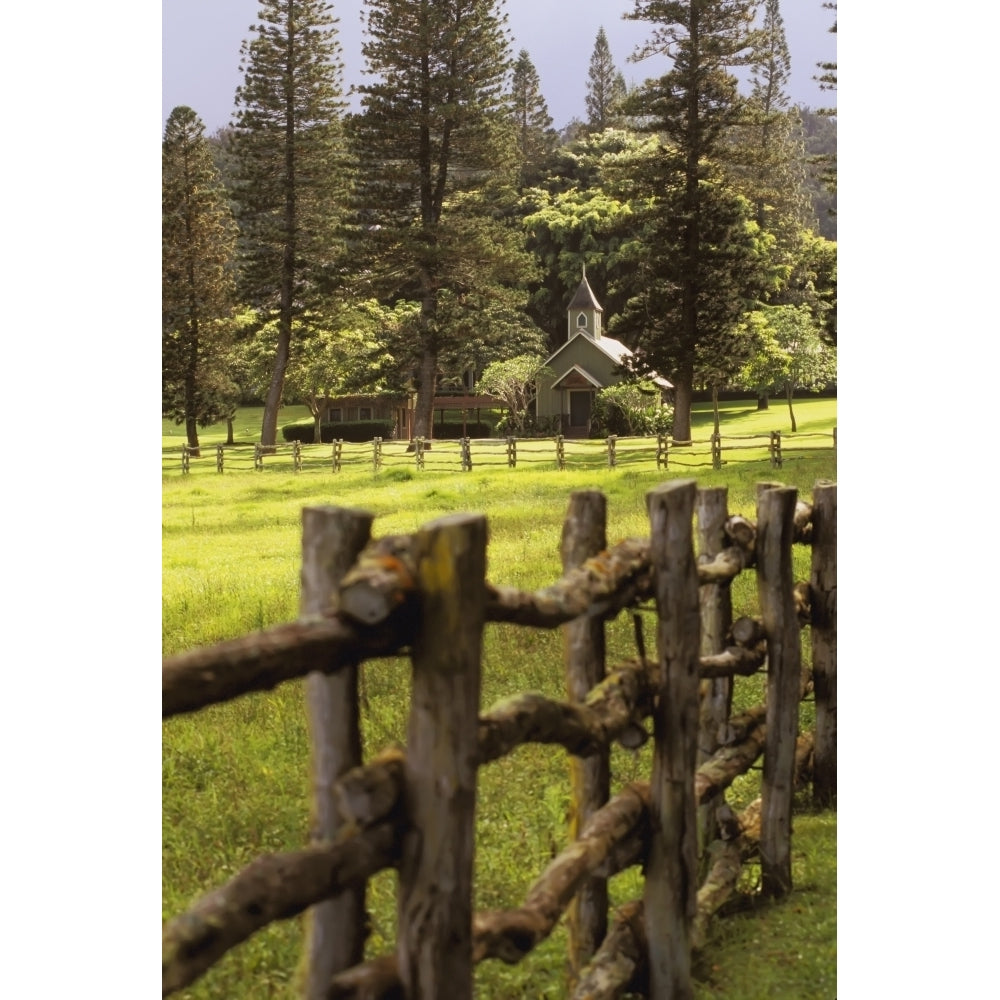 Hawaii Lanai Koele Lodge A Chapel Behind A Wooden Fence. Poster Print Image 1