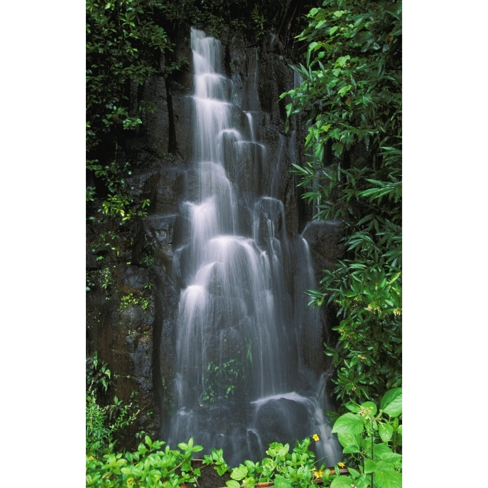 Hawaii Maui Hana Highway Cascading Waterfall In Lush Tropical Rainforest Poster Print Image 1