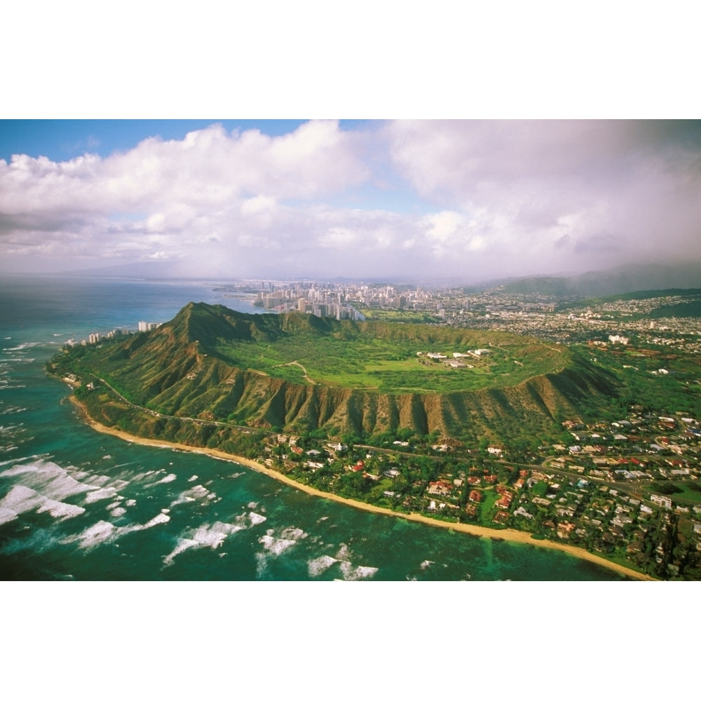 Hawaii Oahu Aerial Of Diamond Head Crater With Coastline View Kahala Homes Image 1