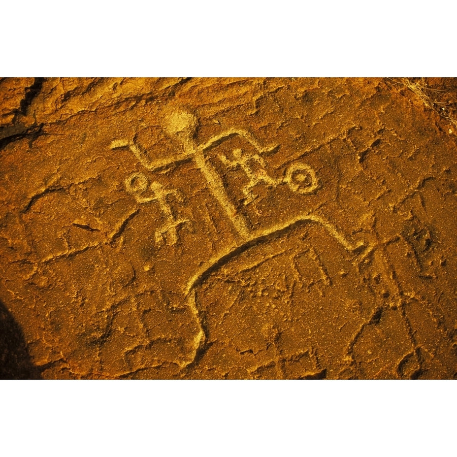 Hawaii Big Island South Kohala. Petroglyph Man On Red Rock. Puako. Poster Print Image 1