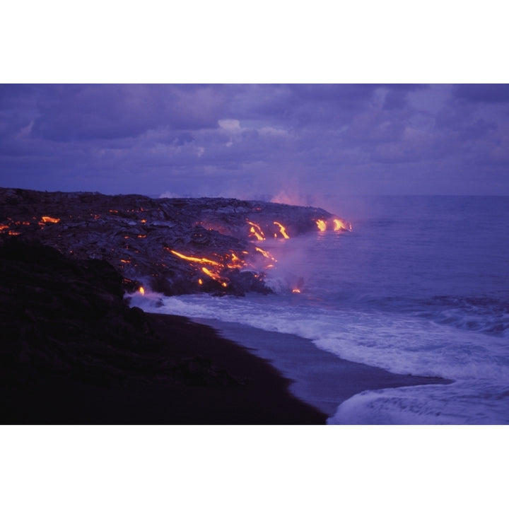 Hawaii Big Island Hawaii Volcanoes National Park Lava Action Meeting Sea Poster Print Image 1