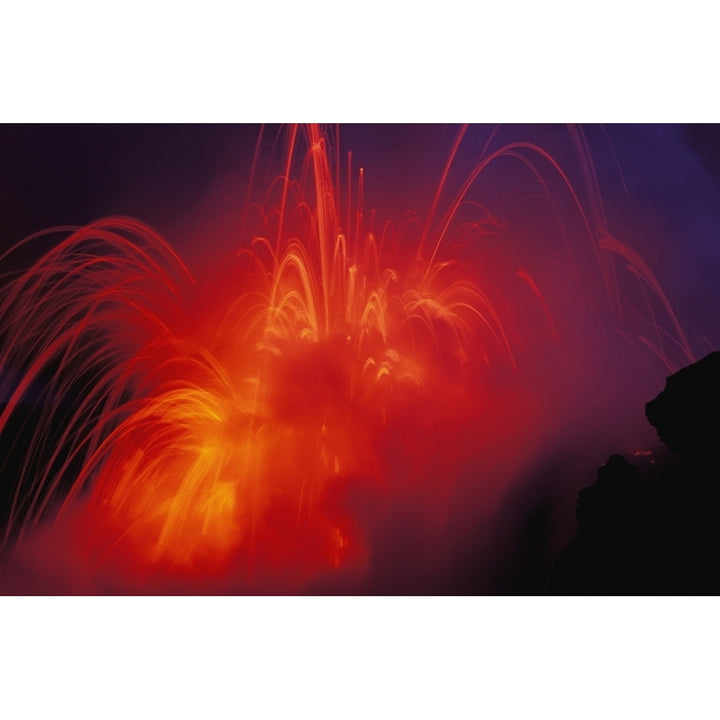 Hawaii Big Island Hawaii Volcanoes National Park Lava Exploding As Lava Flow Hits The Ocean Poster Print Image 1