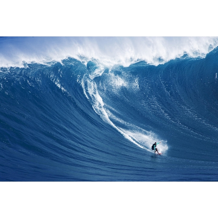 Hawaii Maui Yuri Farrant Surfs Huge Wave At Jaws Aka Peahi. Poster Print Image 1