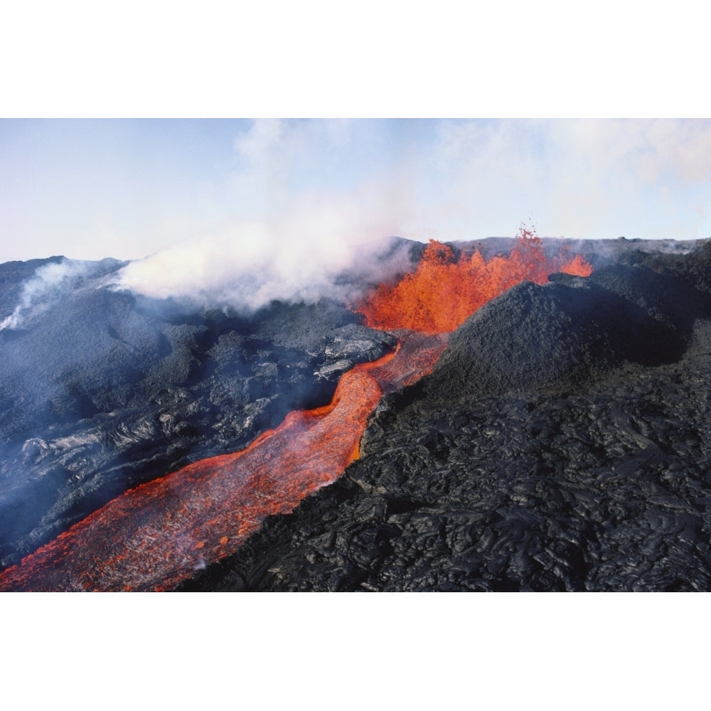 Hawaii Big Island Hawaii Volcanoes National Park Mauna Loa Eruption Lava Flowing Steam Rising. Print Image 2