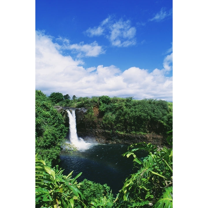 Hawaii Big Island Hilo Wailuku River State Park Rainbow Falls Rainbow In Mist Of Waterfall. Poster Print Image 1