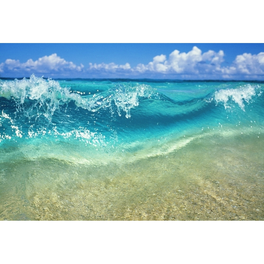 Hawaii Ripple Of Crystal Clear And Turquoise Water Breaks On Sandy Shore. Poster Print Image 2