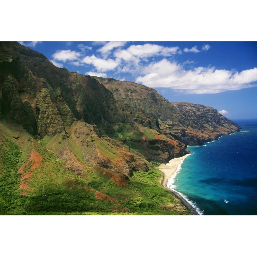 Hawaii Kauai Aerial Along Napali Coastline Rugged Cliffs Poster Print Image 1