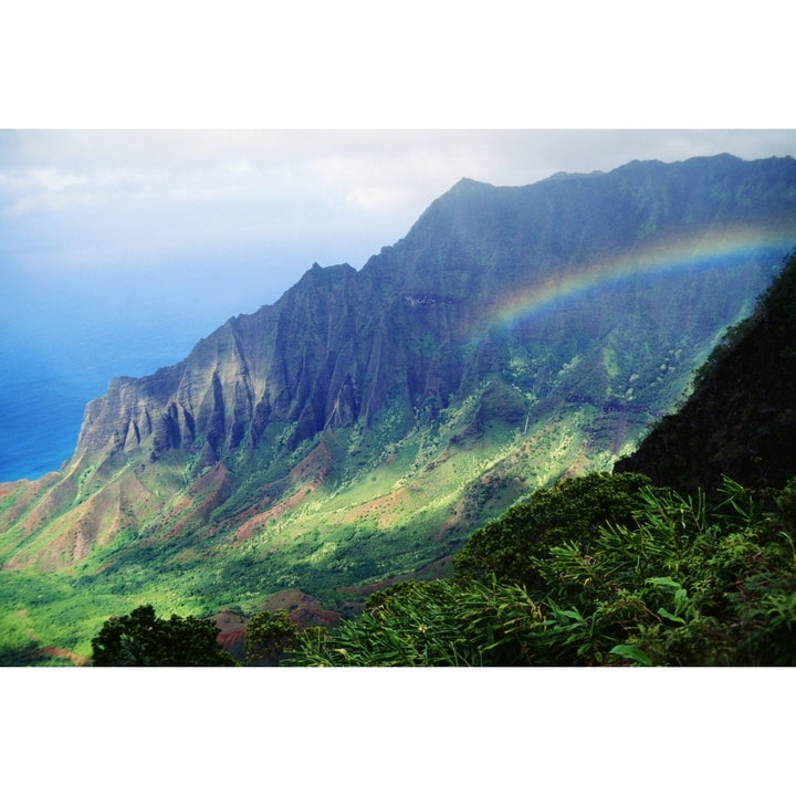 Hawaii Kauai Napali Coast Kokee State Park Kalalau Valley Viewpoint With Rainbow Poster Print Image 2