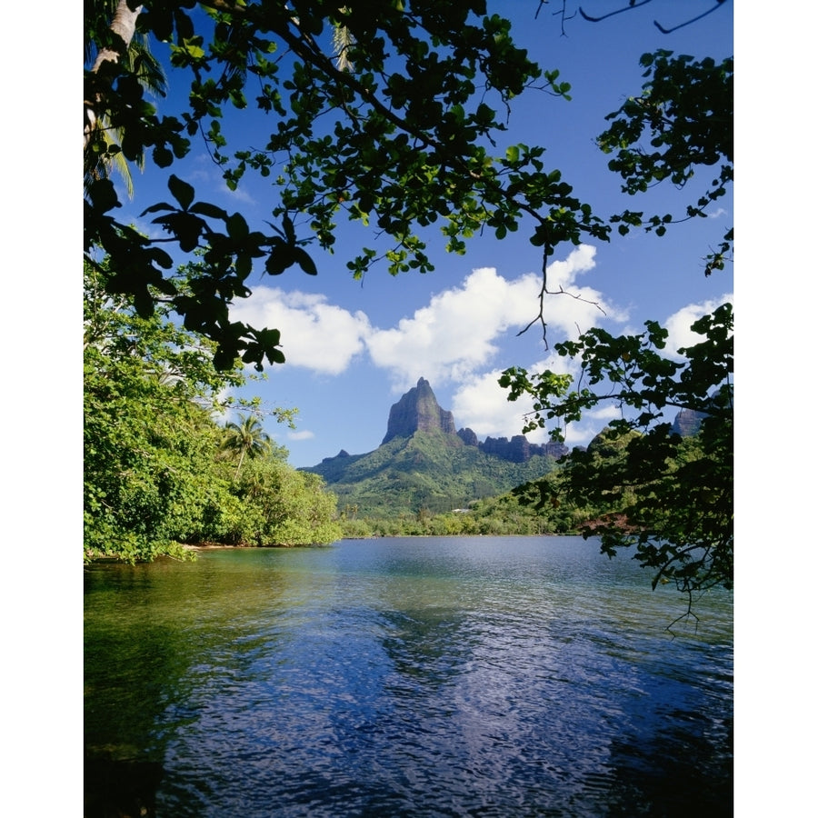 French Polynesia Tahiti Moorea View Of Mount Rotui From Across Opunohu Bay Poster Print Image 1