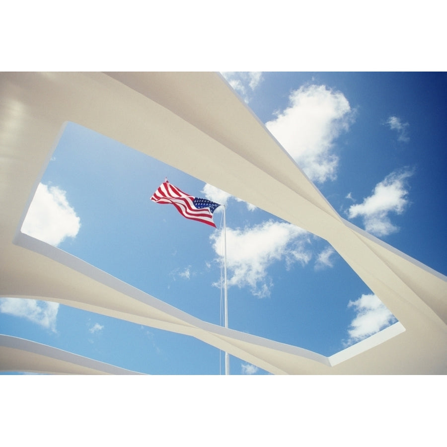 Hawaii Oahu Pearl Harbor Arizona Memorial Flag Through Top Of Memorial. Poster Print Image 1