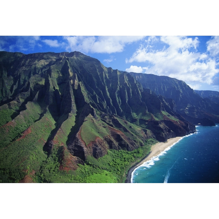 Hawaii Kauai Na Pali Coast Aerial View Along Mountains. Poster Print Image 1