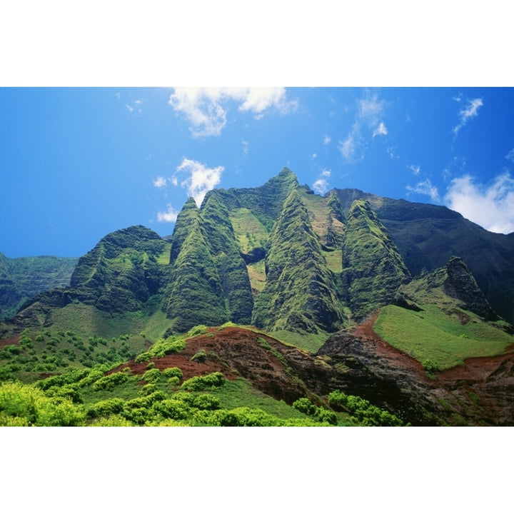 Hawaii Kauai Napali Coast Kalalau Mountains Blue Sky Poster Print Image 2