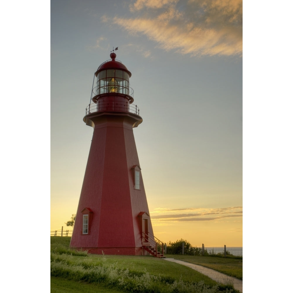 Red Lighthouse At Sunset; La Martre Quebec Canada Poster Print Image 2