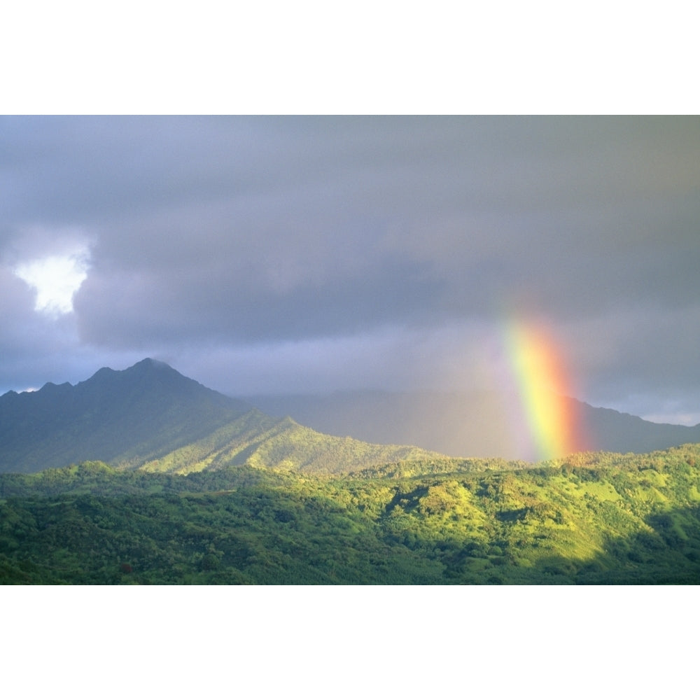 Hawaii Kauai End Of Rainbow Lands In Hanalei Valley Large Gray Clouds Poster Print Image 2