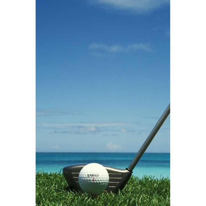 Golf Ball And Driver Ocean In Blurred Background Poster Print Image 1