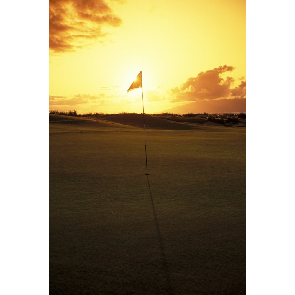 Hawaii Maui Kapalua Golf Club Plantation Course 4Th Hole Flag At Sunset Poster Print Image 2