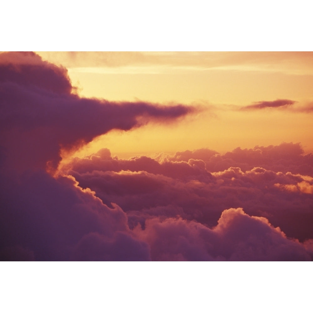 Hawaii Maui Haleakala Light Orange Sky With Pink Afternoon Cloud Formations Poster Print Image 1