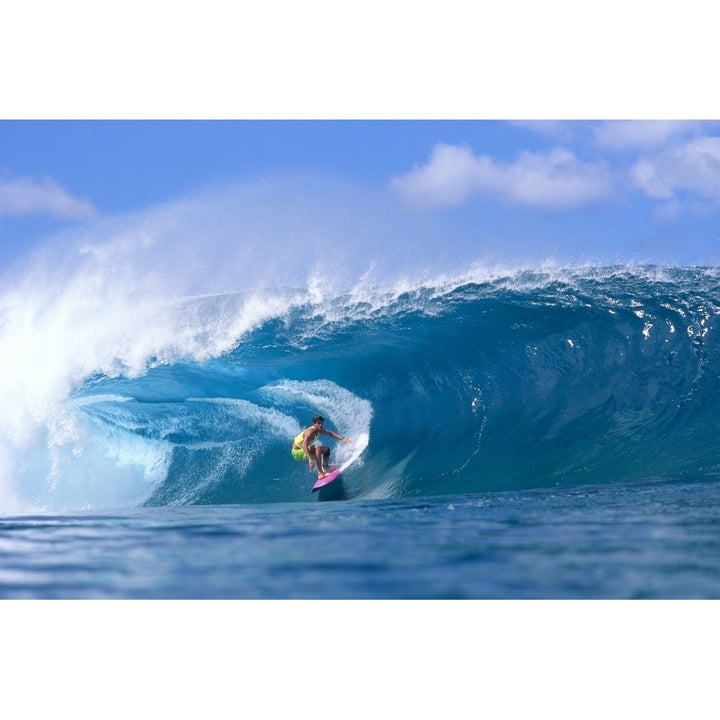 Hawaii Oahu North Shore Pipeline Surfer Coming Out Of Wave Curling Poster Print Image 2