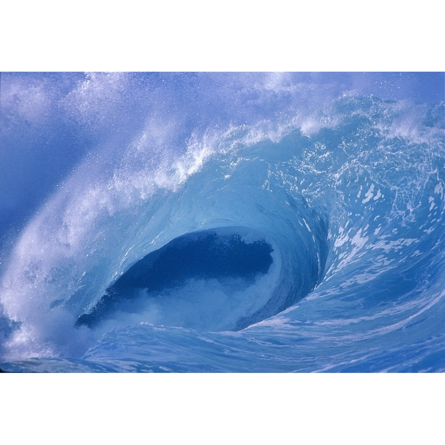 Hawaii Oahu North Shore Side View Looking Through Curling Wave Powerful Winter Surf Poster Print Image 1